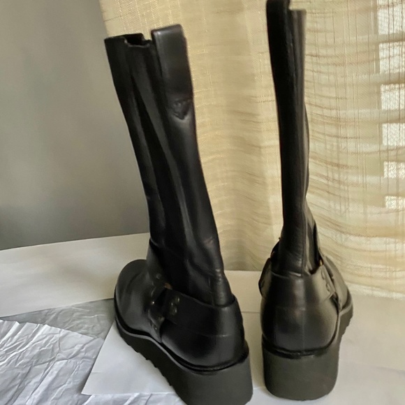 Chloe black leather high boots biker-riding biker motor 37 Italy sipper knee hi - Picture 7 of 10